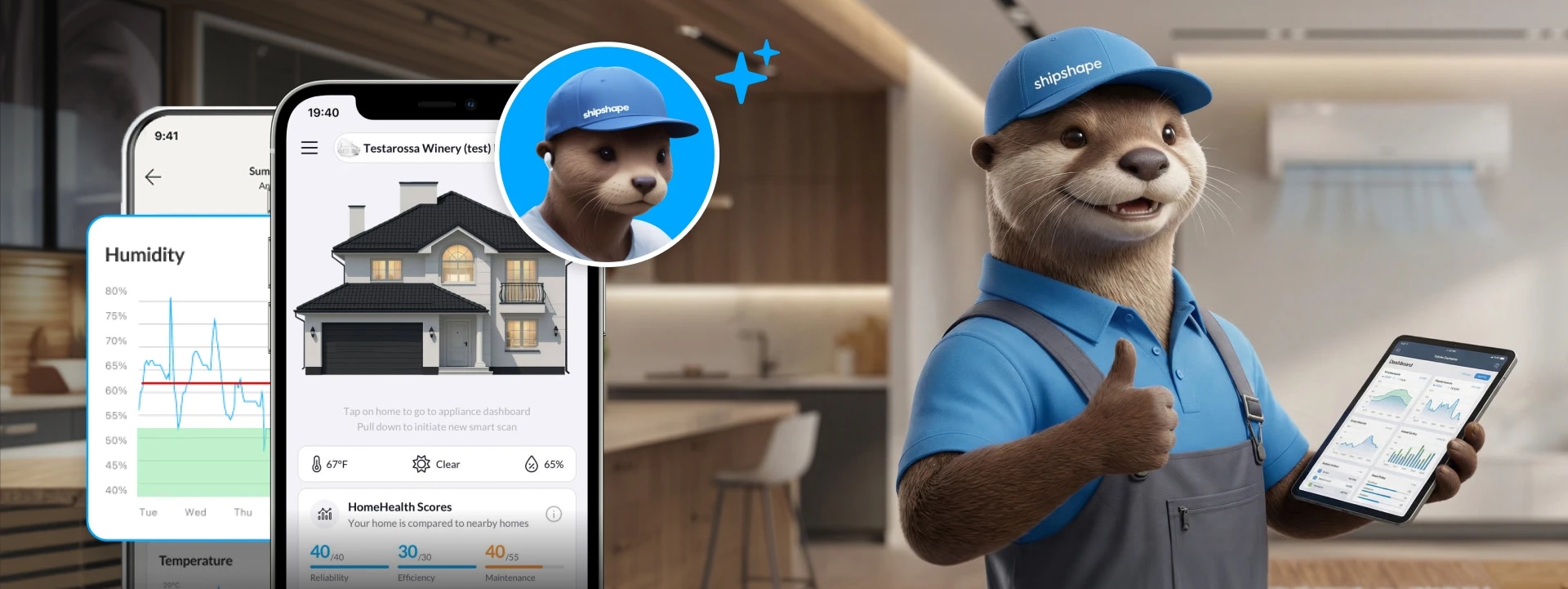 SAM, the Shipshape AI assistant, with the homeowner app and its home health scores